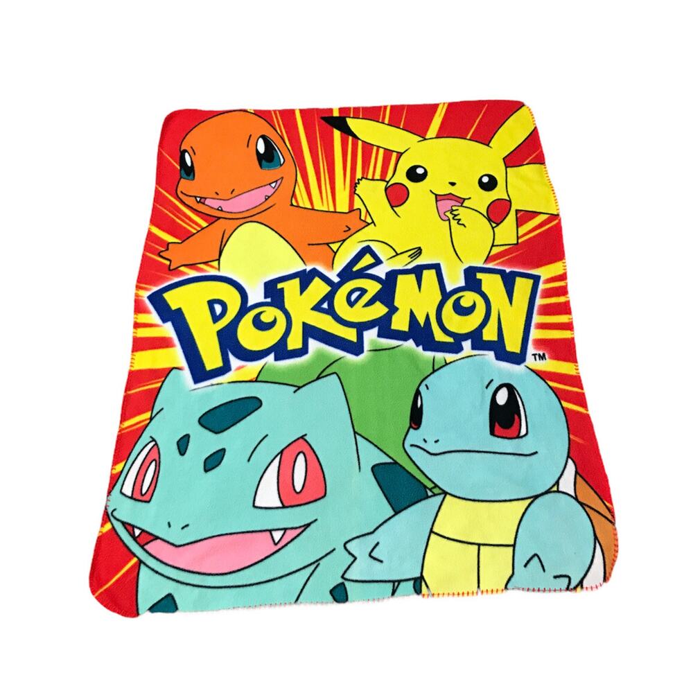 Pokemon 4 Character Fleece Throw Blanket 37”x 47” Pikachu Squirtle Charmander